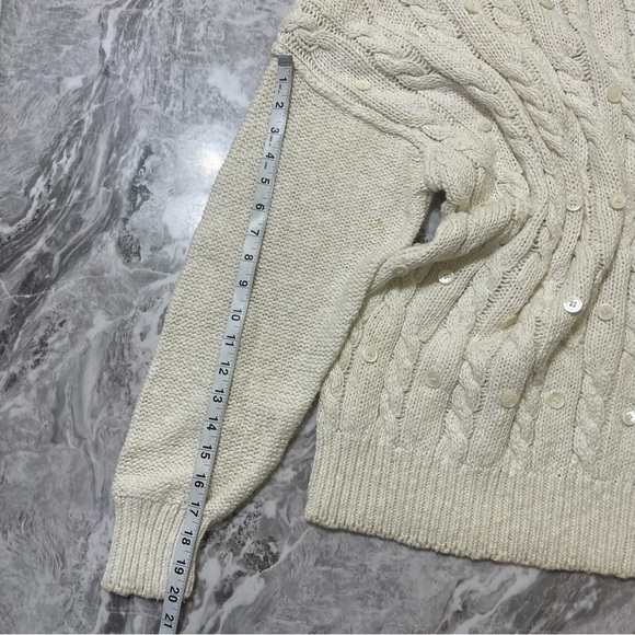 Liz Claiborne Collection Women’s Sweater Ivory Cable Knit Buttons Vintage Preppy - Picture 8 of 10